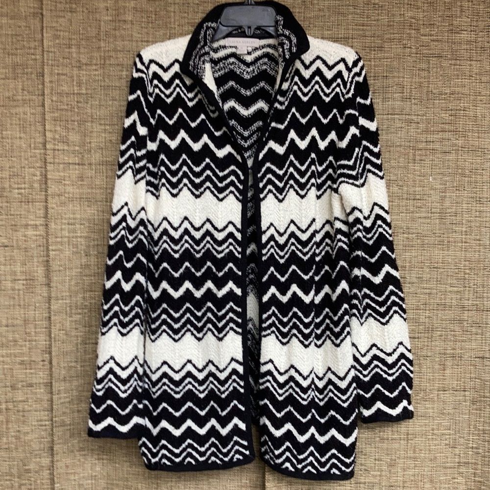 Laura Ashley long wool blend sweater cardigan geo print